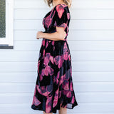 Evie Dress in butterfly velvet wine