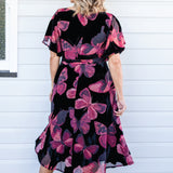 Evie Dress in butterfly velvet wine