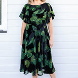 Evie Dress in butterfly velvet green