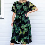 Evie Dress in butterfly velvet green