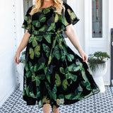 Evie Dress in butterfly velvet green