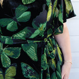 Evie Dress in butterfly velvet green