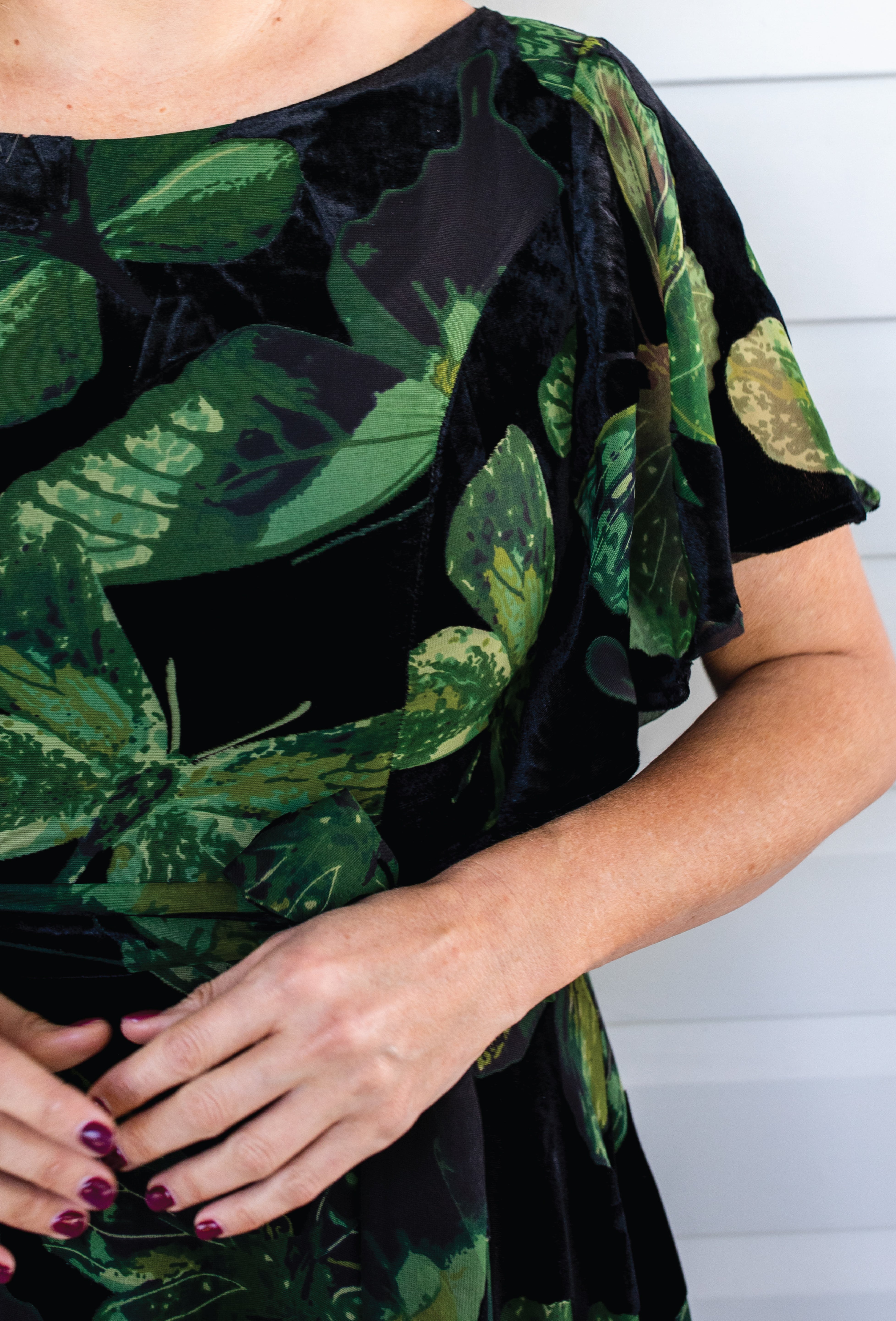 Close up Maiocchi velvet Evie Dress in butterflies