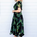 Evie Dress in butterfly velvet green