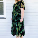 Evie Dress in butterfly velvet green