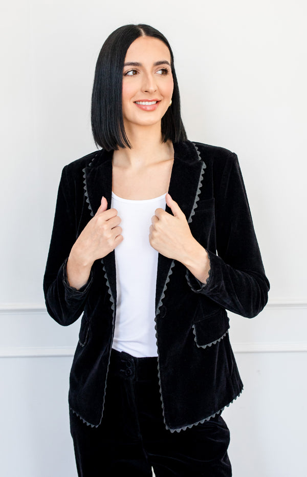 Fancy Velvet Ric Rac Blazer in black