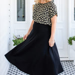 Black ponte skirt by Maiocchi – perfect trans-seasonal work-to-weekend classic