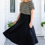 Black ponte skirt by Maiocchi – perfect trans-seasonal work-to-weekend classic