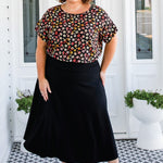 Model wearing Favourite Ponte Skirt in black - smooth over hips with comfortable waistband that holds you in