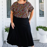 Model wearing Favourite Ponte Skirt in black - smooth over hips with comfortable waistband that holds you in
