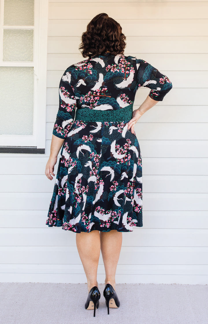 Heidi Dress in birds of a feather black