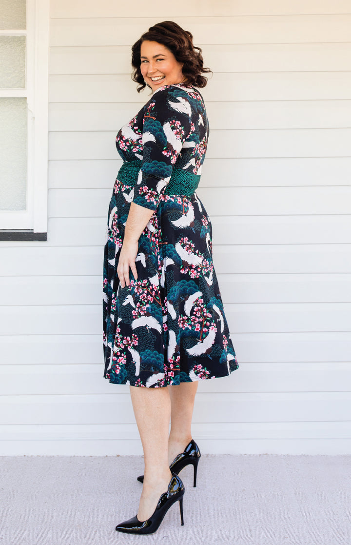 Heidi Dress in birds of a feather black
