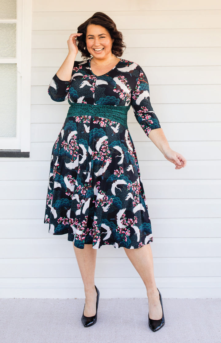 Heidi Dress in birds of a feather black