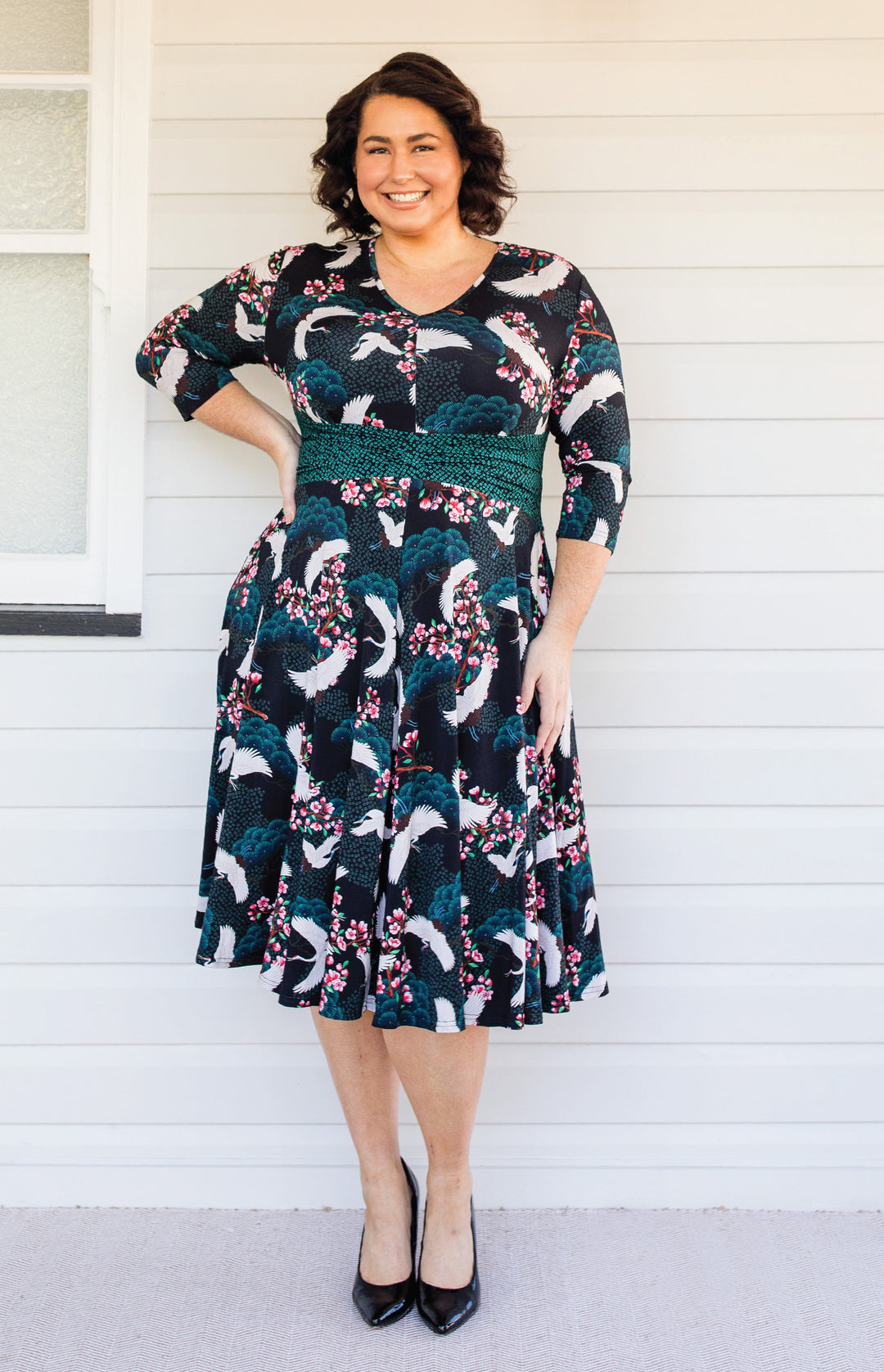 Heidi Dress in birds of a feather black