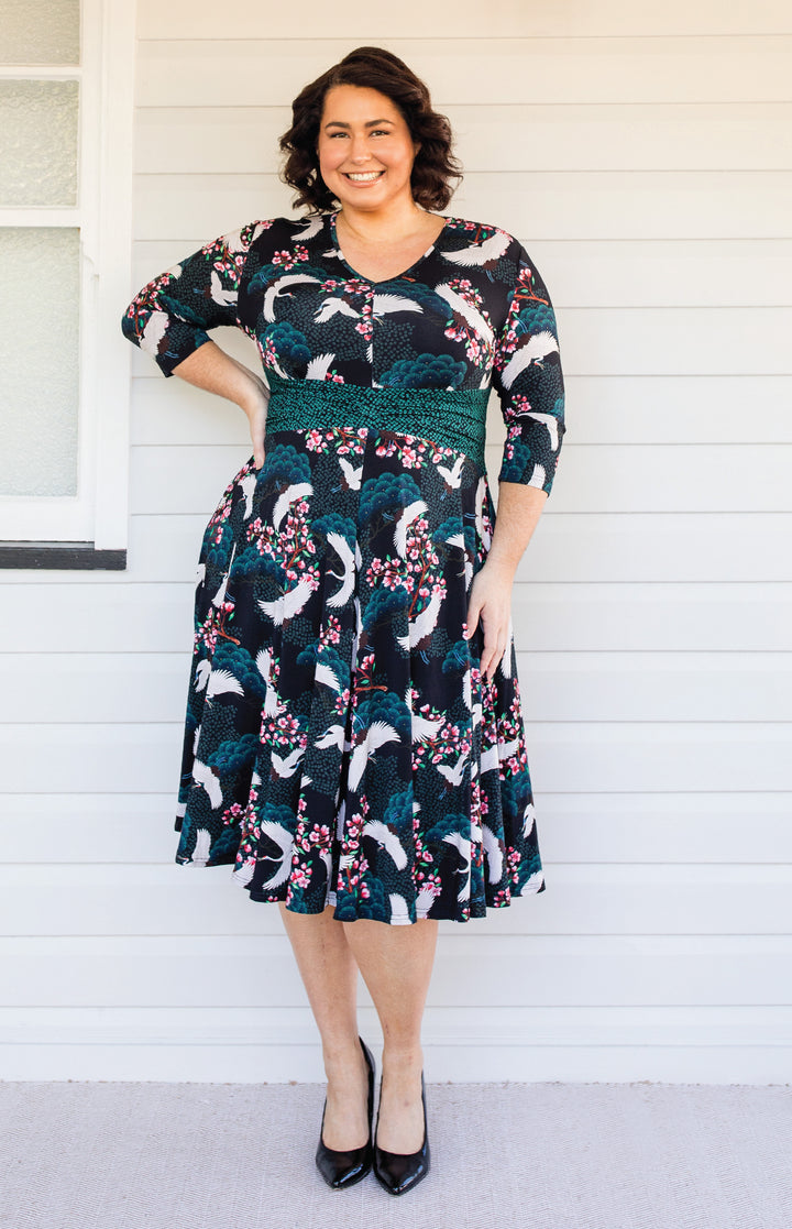 Heidi Dress in birds of a feather black