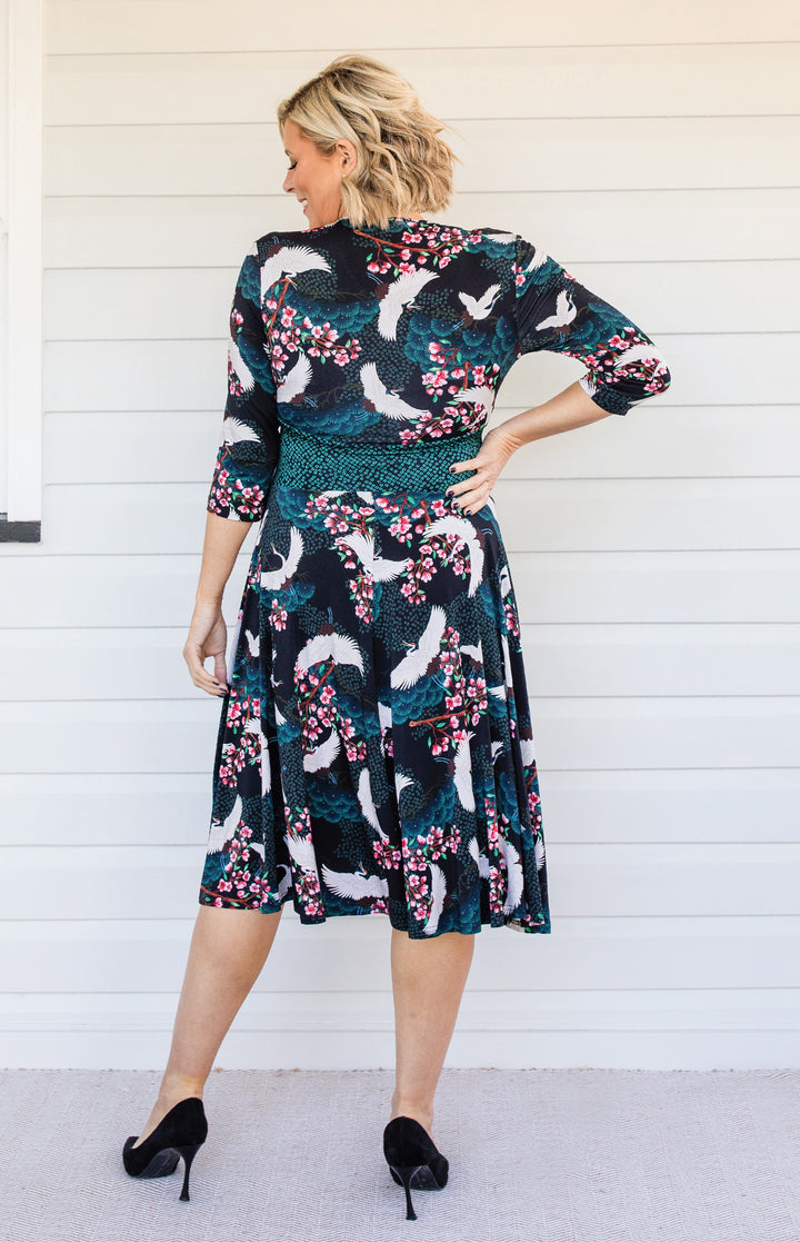 Heidi Dress in birds of a feather black
