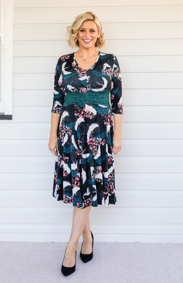 Heidi Dress in birds of a feather black