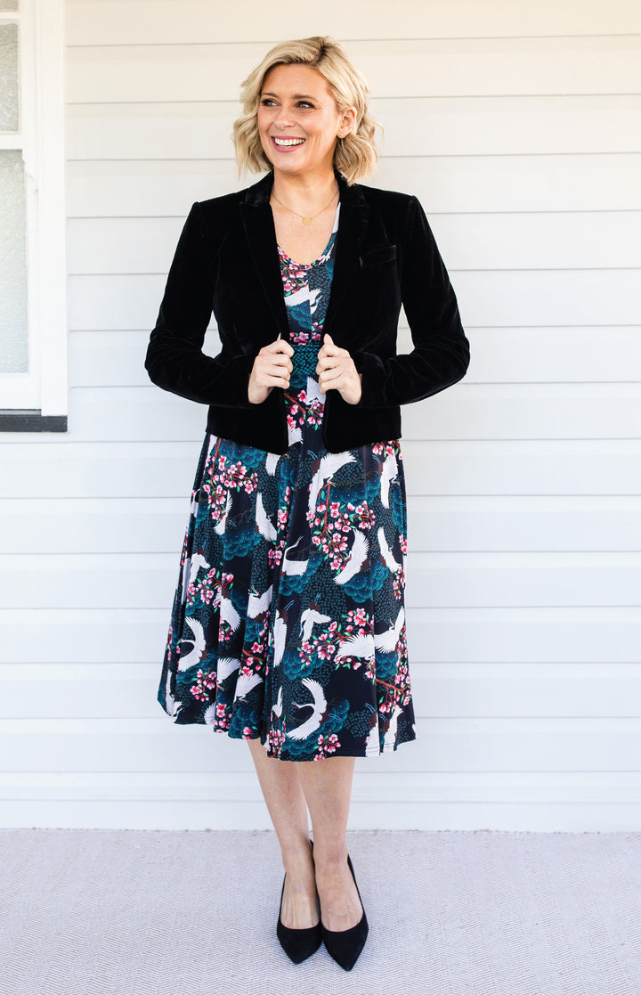 Heidi Dress in birds of a feather black