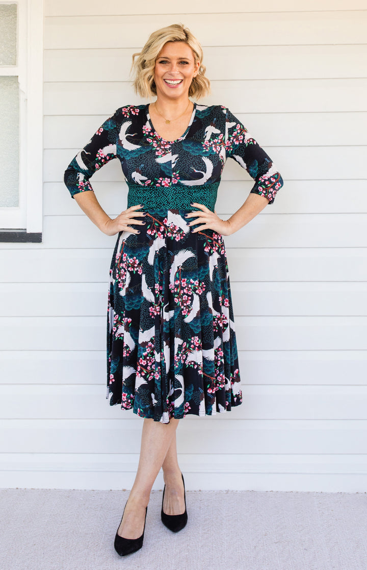 Heidi Dress in birds of a feather black