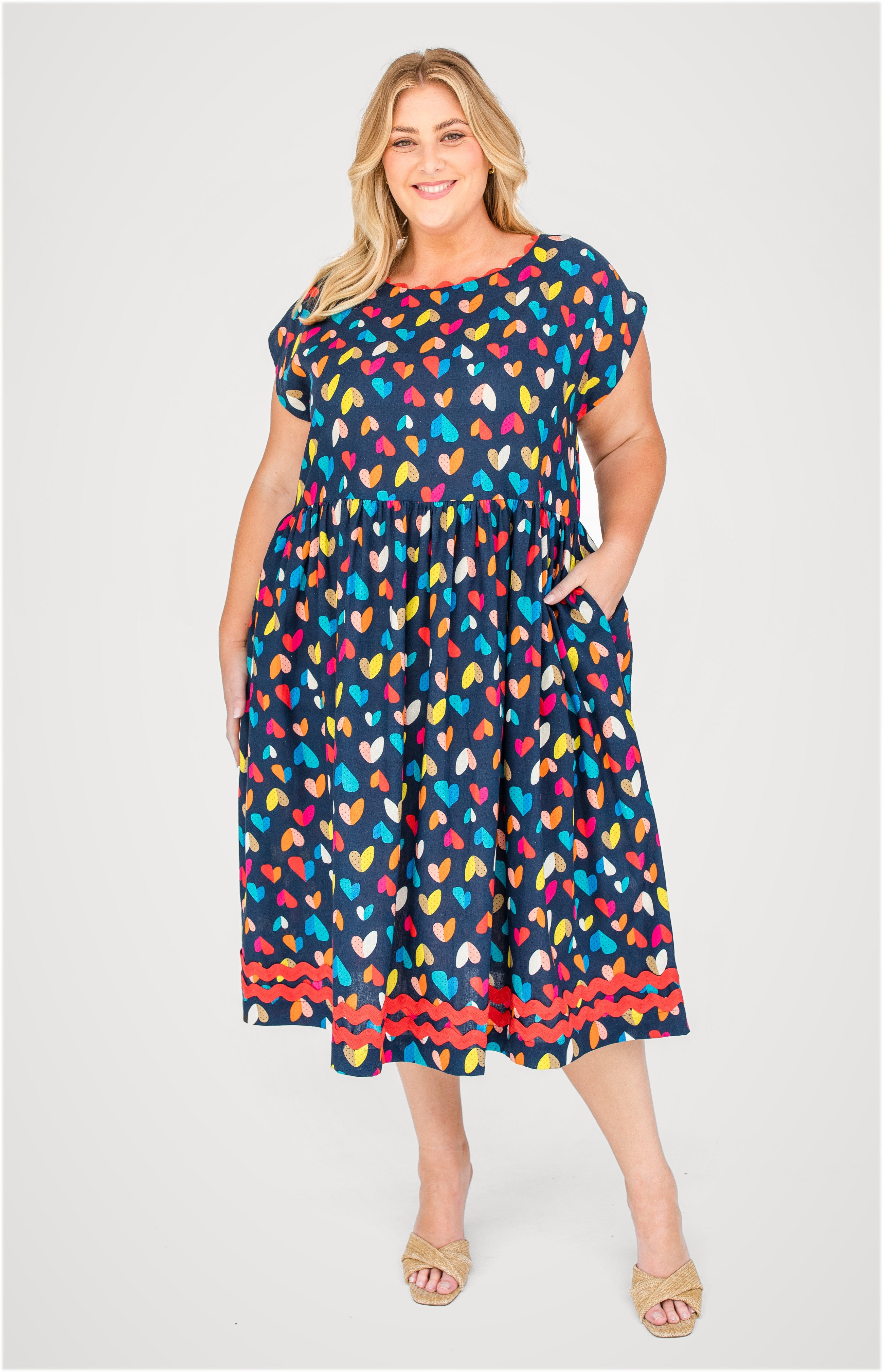Holiday Dress in rainbow hearts