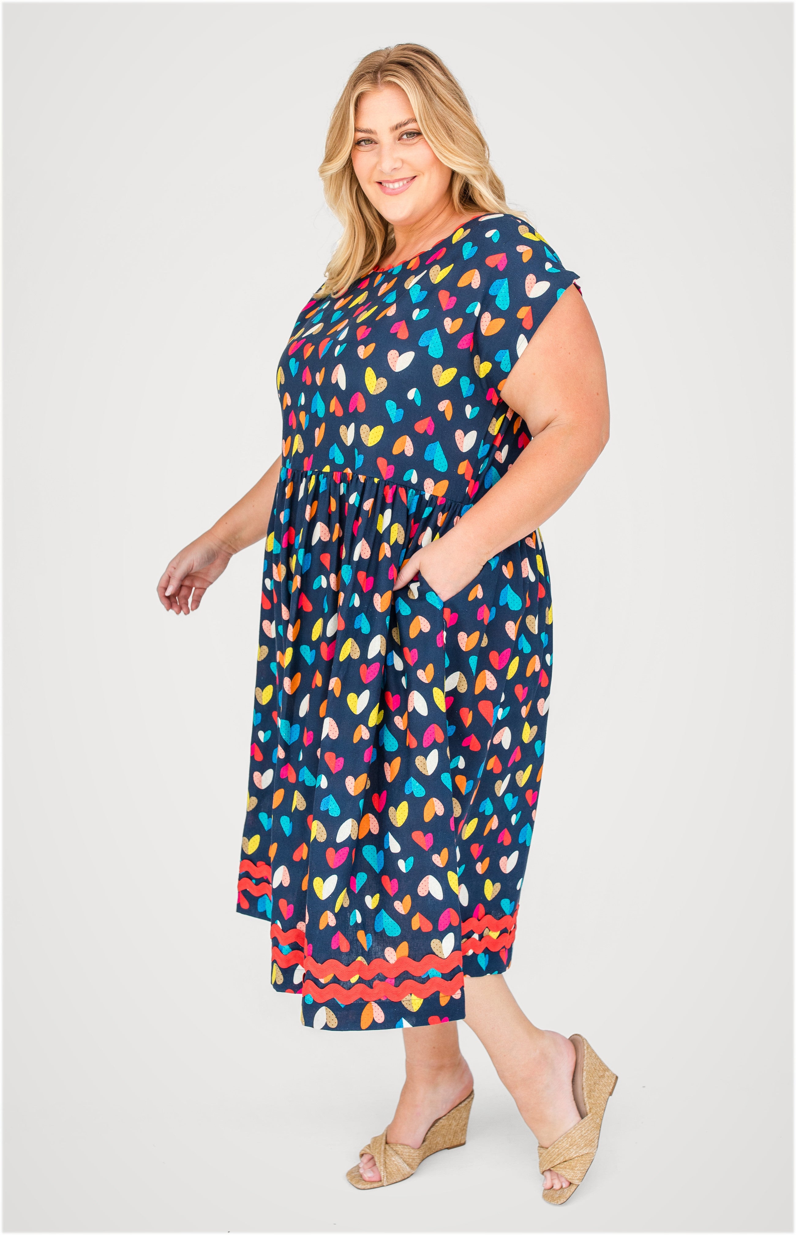 Holiday Dress in rainbow hearts