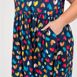 Holiday Dress in rainbow hearts