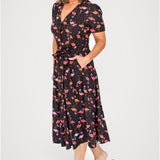 Laverne Dress in flamingo black