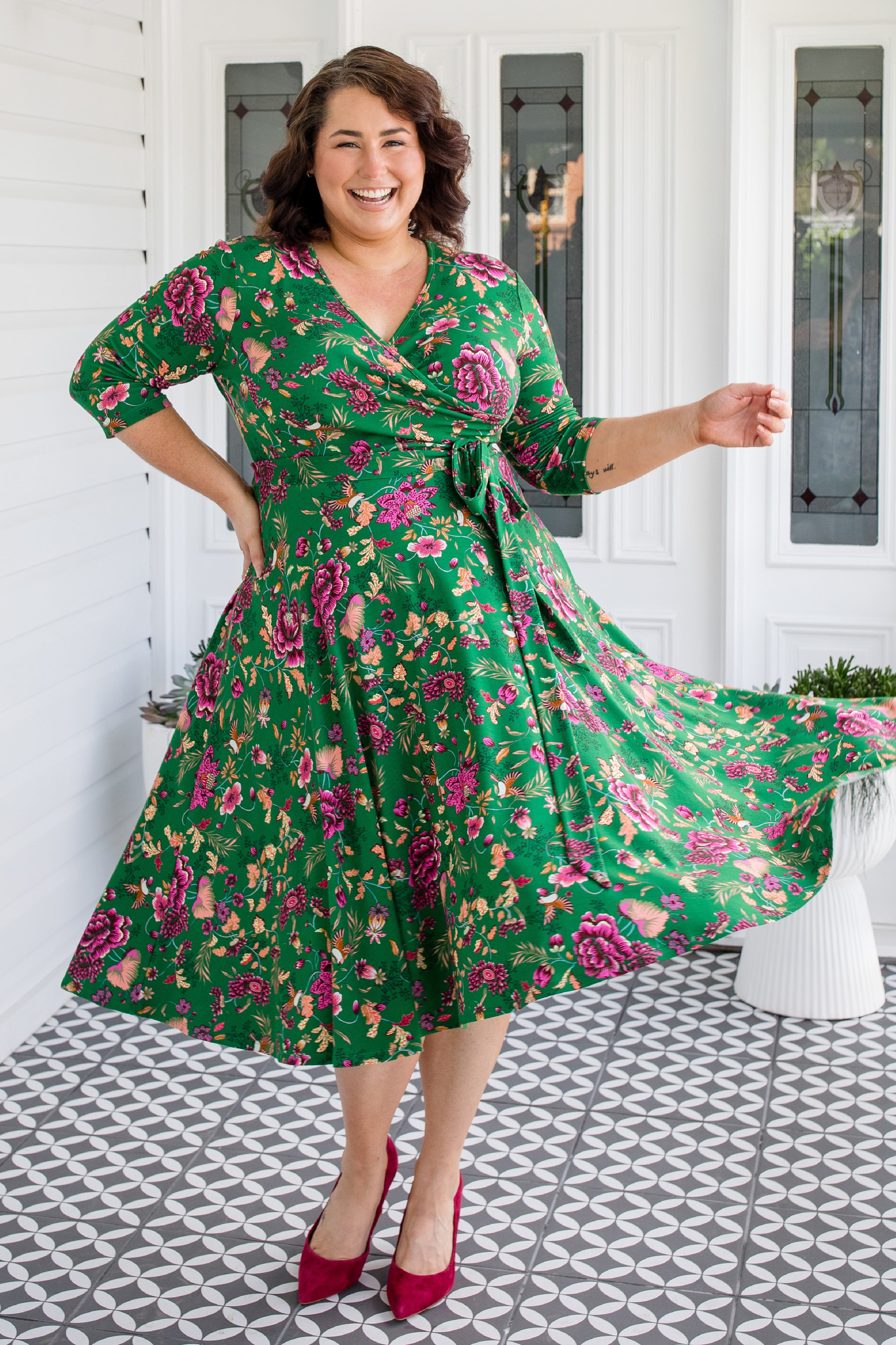 Lucinda Dress by Maiocchi – green Flights of Fancy print.