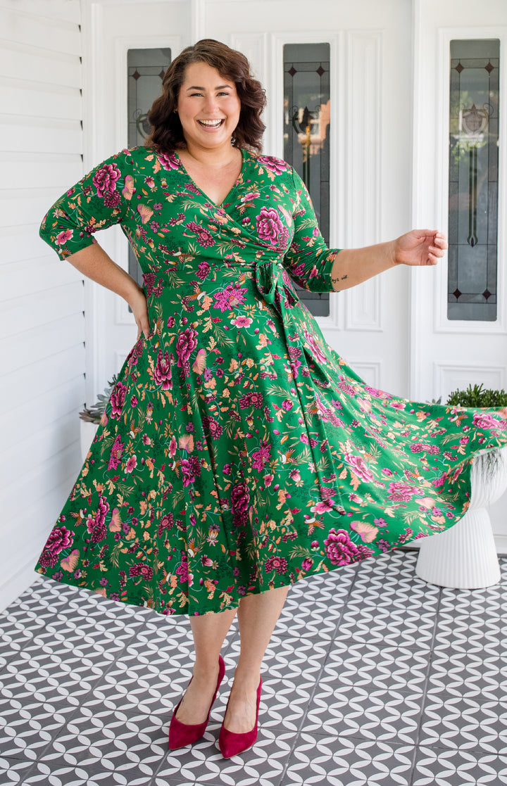 Lucinda Dress in flights of fancy green