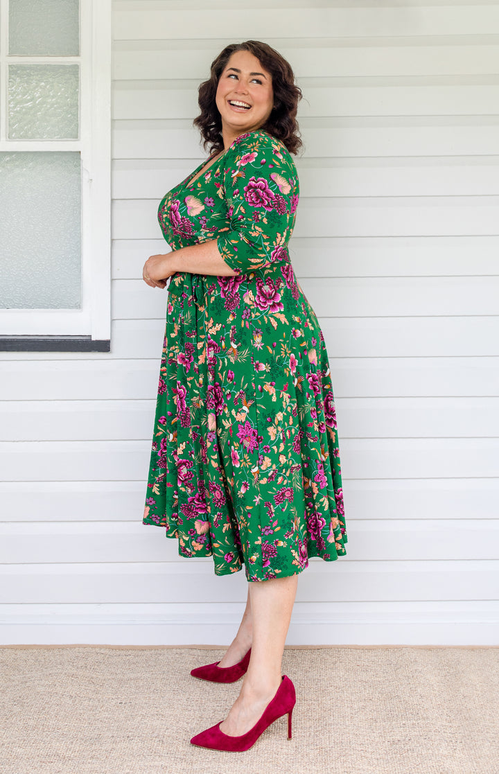 Lucinda Dress in flights of fancy green