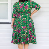 Lucinda Dress in flights of fancy green