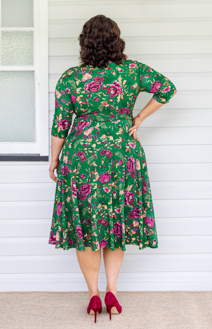 Lucinda Dress in flights of fancy green