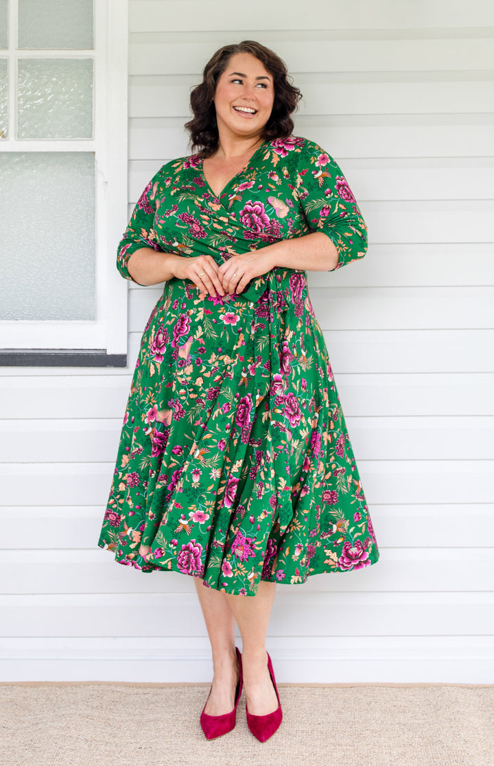 Lucinda Dress in flights of fancy green
