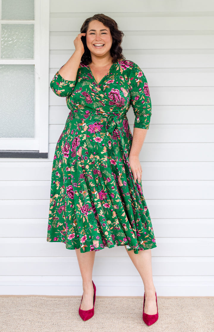 Lucinda Dress in flights of fancy green