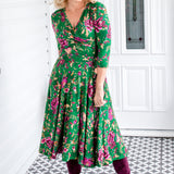 Lucinda Dress in flights of fancy green