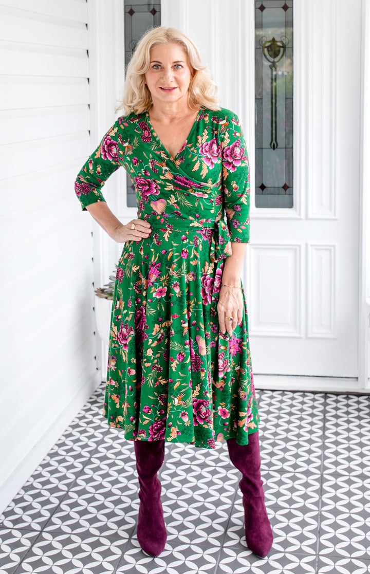 Lucinda Dress in flights of fancy green