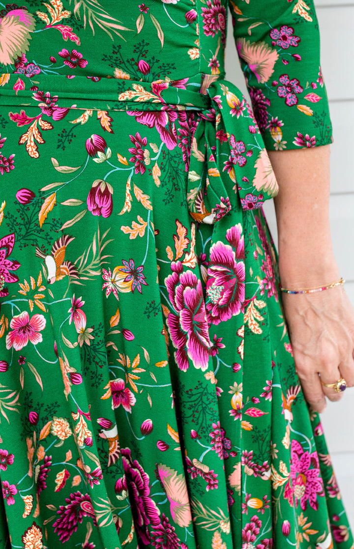 Lucinda Dress in flights of fancy green