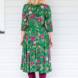 Lucinda Dress in flights of fancy green