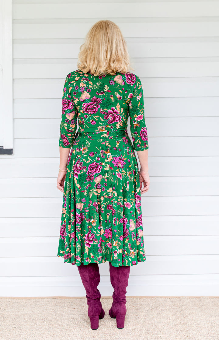 Lucinda Dress in flights of fancy green