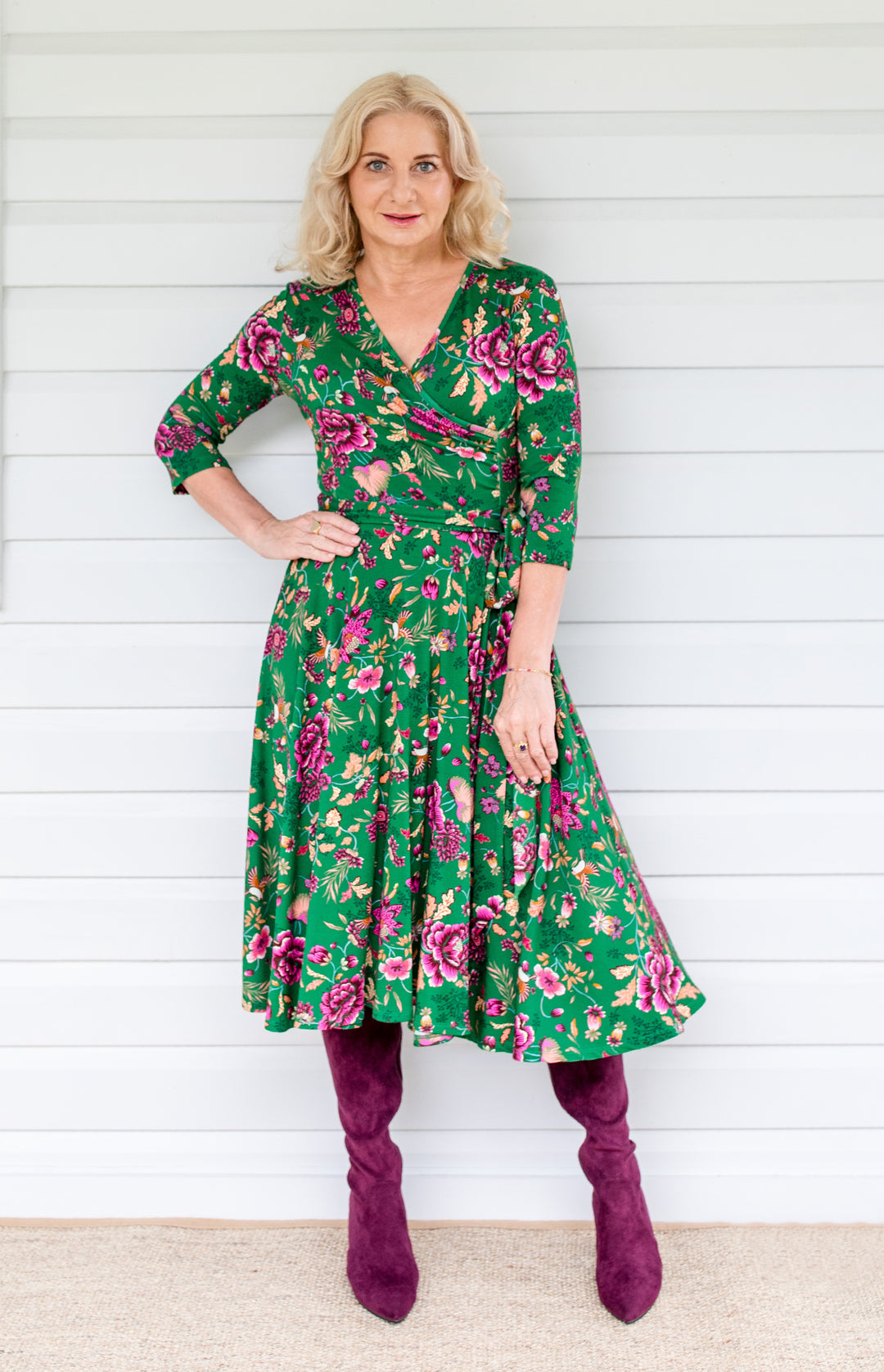 Lucinda Dress in flights of fancy green