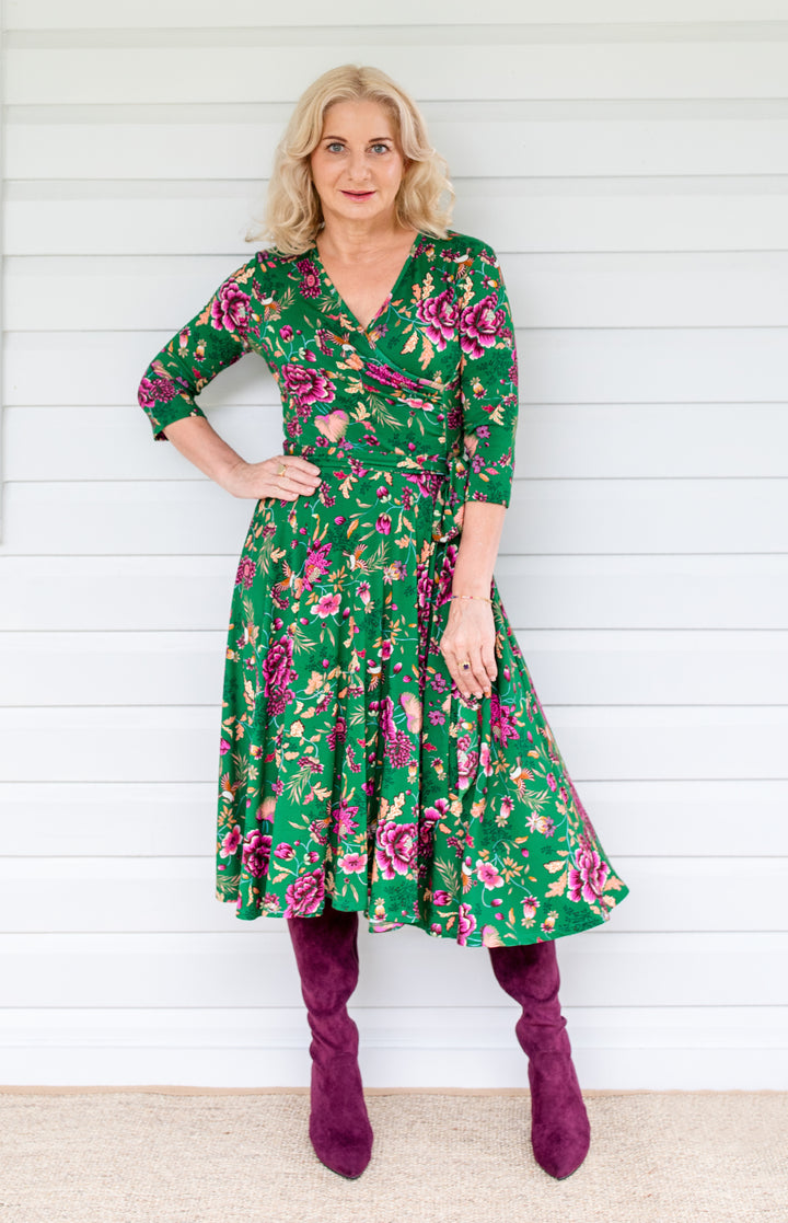 Lucinda Dress in flights of fancy green