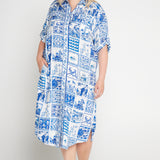 Alison Shirt Dress in patchwork blue