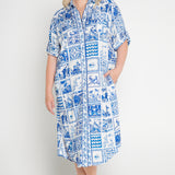 Alison Shirt Dress in patchwork blue
