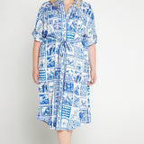 Alison Shirt Dress in patchwork blue