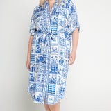 Alison Shirt Dress in patchwork blue