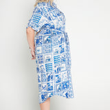 Alison Shirt Dress in patchwork blue
