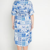 Alison Shirt Dress in patchwork blue