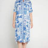Alison Shirt Dress in patchwork blue