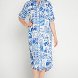 Alison Shirt Dress in patchwork blue