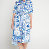 Alison Shirt Dress in patchwork blue
